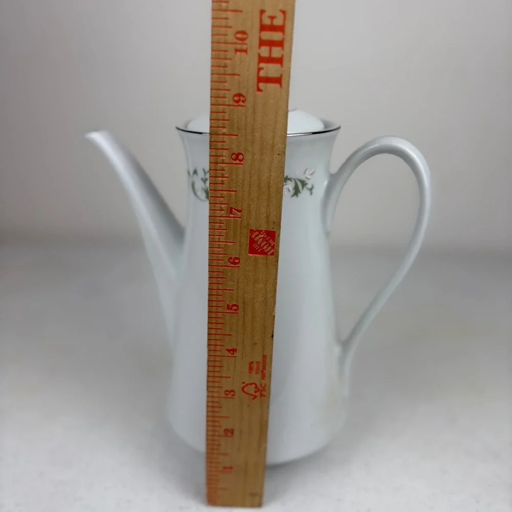 Sheffield Fine China Elegance 502 Coffee Pot & Lid Japan White Green Floral‎ Tea